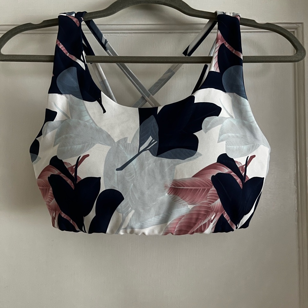 Senita Athletics Floral Sports Bra - Navy and Pink